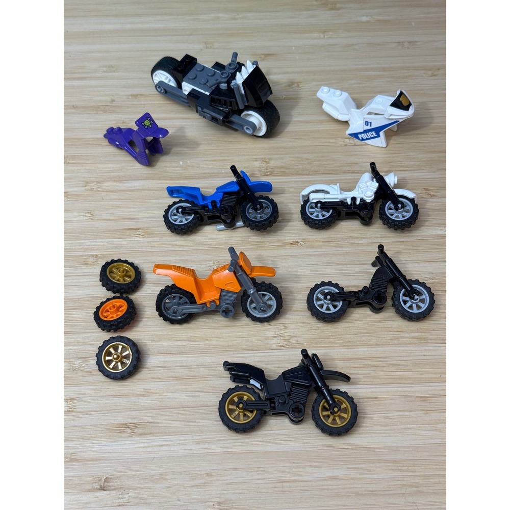 LEGO Motorcycle Lot Dirt Bikes Police Chopper Wheels Parts Pieces Mixed Colors